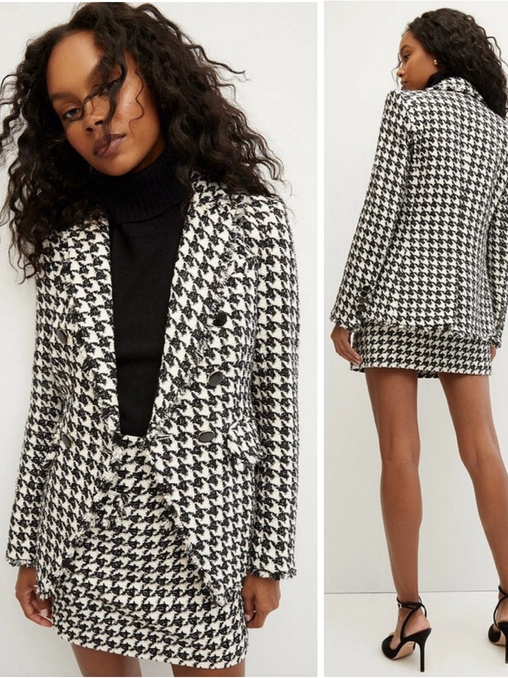 Veronica Beard Miller Houndstooth Dickey Double Breasted Jacket Size 2 Tweed